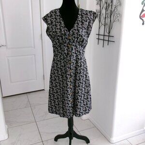 Like New LOFT Linen Blend Black White Linen Blend Floral Fit Flare Dress 4